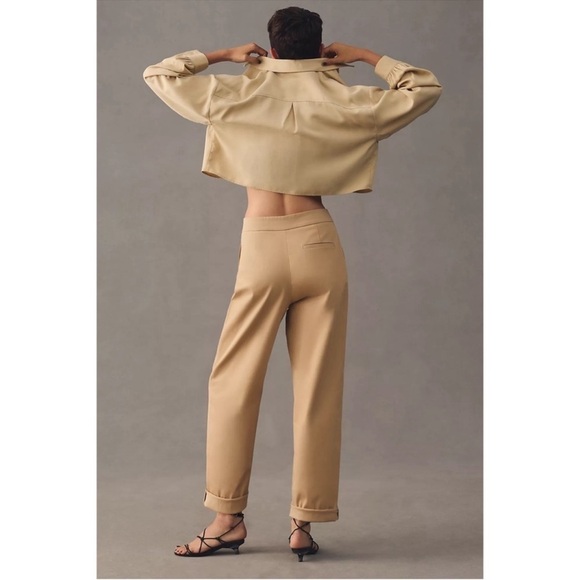 ANTHROPOLOGIE Pleated Rolled Hem Chinos Trouser Pants Tan Cedar Exquise M XL NWT - Picture 10 of 10